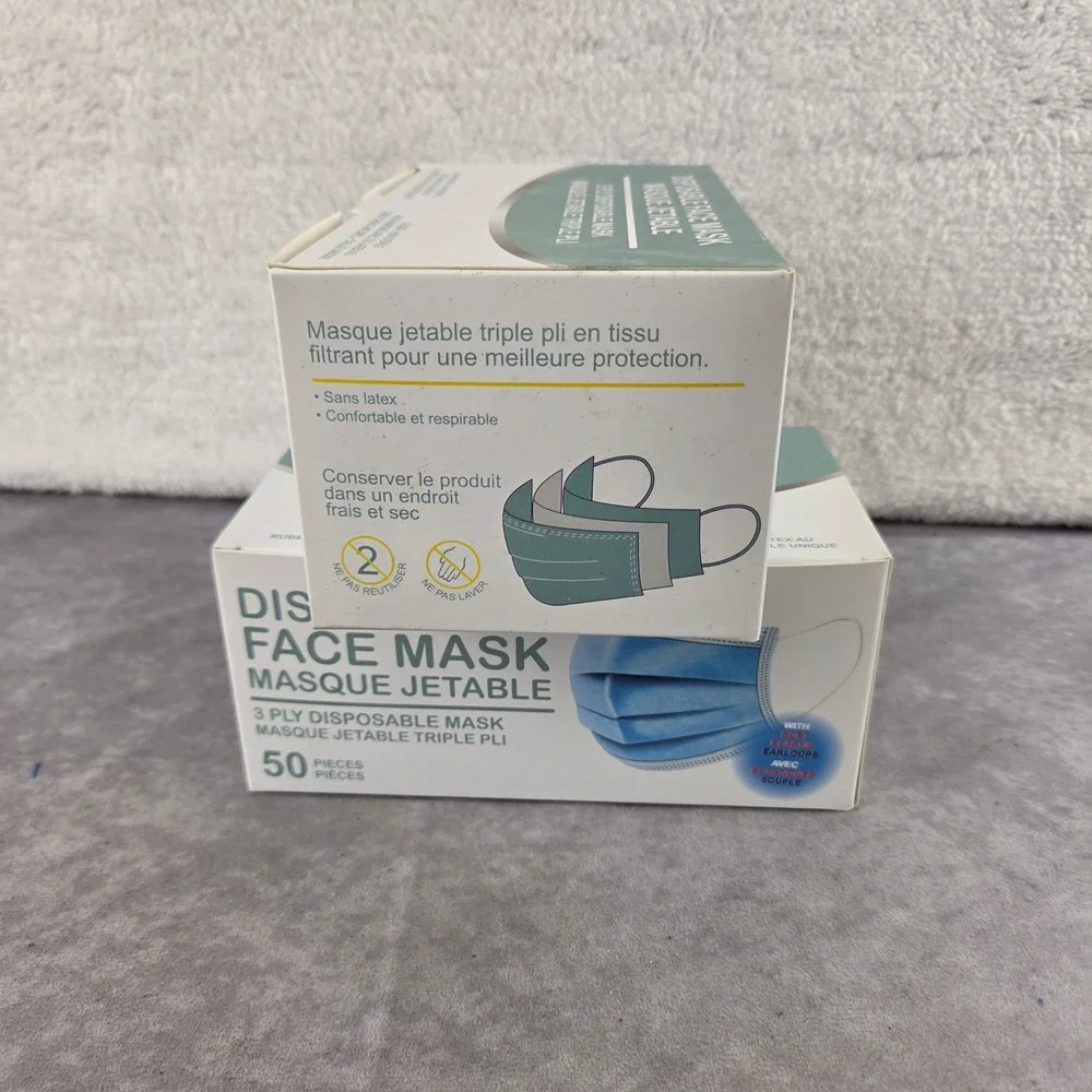 2 Pack Disposable Face Mask 3 Ply Blue 50 Count Each FM-01 Total 100 Masks